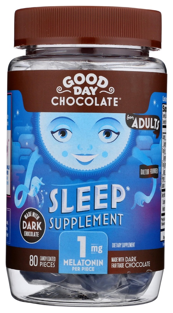 大人のための良い日ダークチョコレートメラトニン [ 80 カウント] - フェアトレードノンGMOダークミルクチョコレートチャモミールとメラトニン1mg - 大人メラトニン、大人ナチュラル睡眠補助サプリメント
