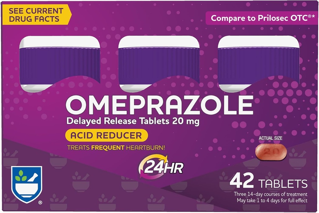Rite Aidの酸の減力剤のOmeprazoleは解放のタブレット- 20のmg、3のびん、14の計算それぞれ(42の計算の合計)、不燃にされた、Heartburnの救助、Heartburnの薬、御馳走頻繁なHeartburn