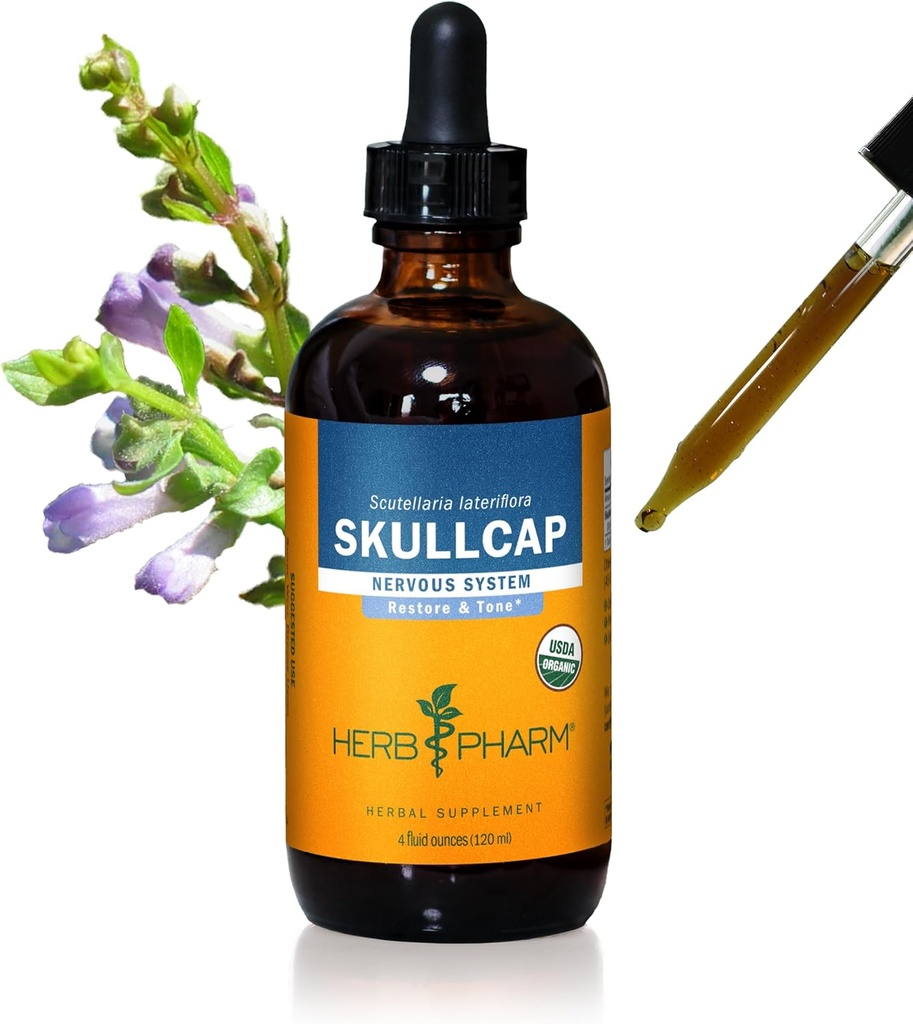 ハーブ Pharm は Nervous システム サポート、有機性 Cane アルコール、4 つの Ounce のための有機性 Skullcap の液体のエキスを証明しました