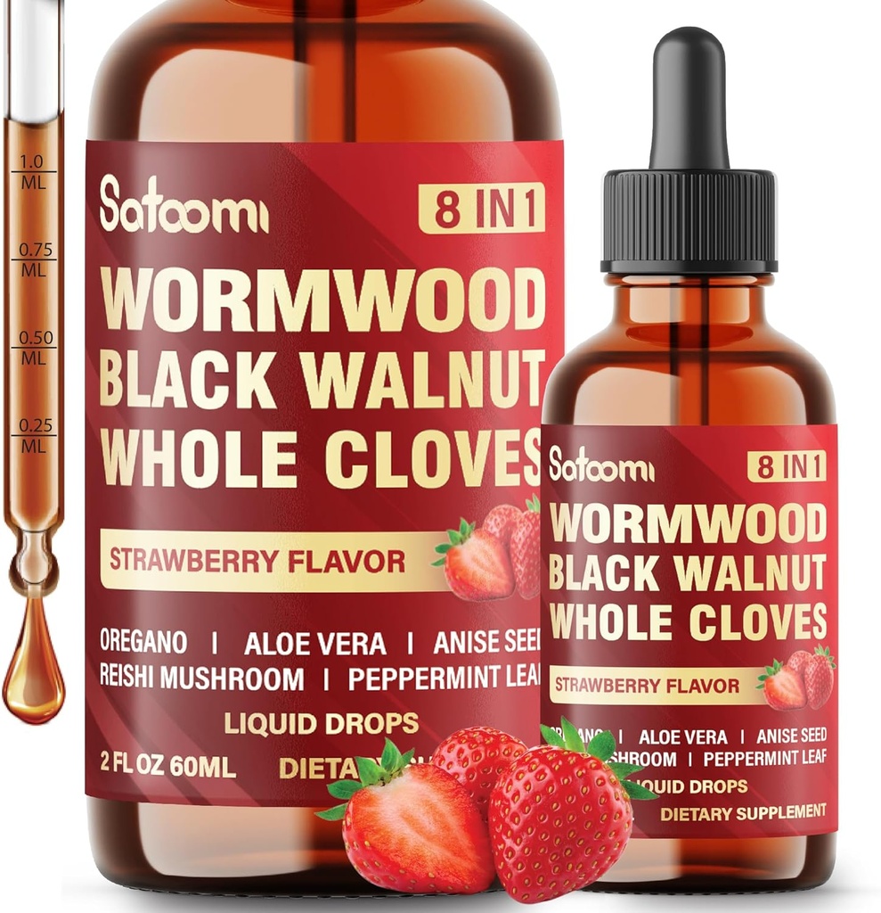 Satoomi 8in1 Wormwood 液体は、黒いクルミ、全クローブおよび5と低下します - 60日間の供給のための60ml