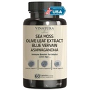 VINATURA Organic Sea Moss, Blue Vervain - with Black Seed Oil, Ashwagandha, Ginger, Burdock Root Capsules - 1250mg per Serving, Immune Booster for Adults