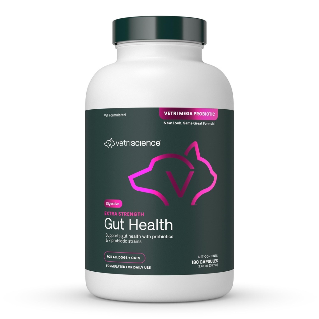 犬と猫のためのVetriScience Extra Strength Gut Health Probiotic&Prebiotic Digestive Supplements、ガス&ディアリア&免疫サポート、Easy-Openカプセル、180カウント - 新しいルック