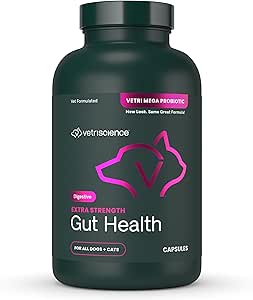 犬と猫のためのVetriScience Extra Strength Gut Health Probiotic&Prebiotic Digestive Supplements、ガス&ディアリア&免疫サポート、Easy-Openカプセル、180カウント - 新しいルック