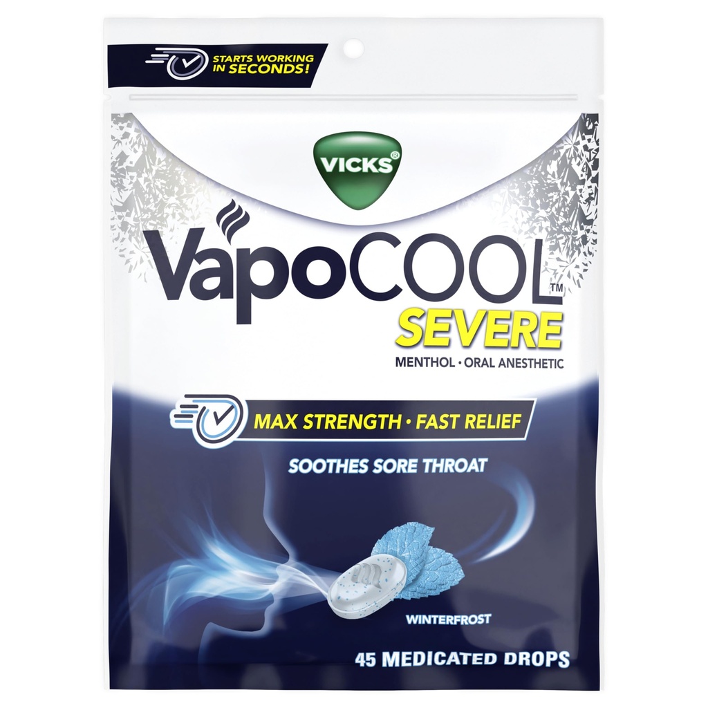 ヴィックスVapoCoolのSevereはSoreの喉の低下、最高の強さのメンソール、Soothes Soreの喉の痛み、冬の霜の味、45ctを薬用しました