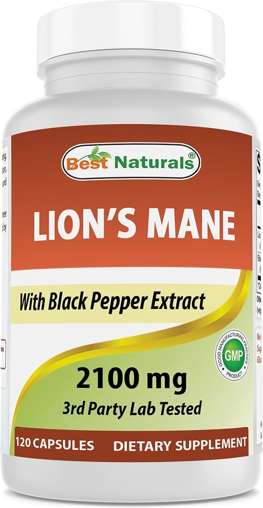 最高のNaturals Lions Maneのきのこの補足2100mg - 120のカプセル-サポート精神的な明快さ、焦点及び免疫の健康-最高の吸収のための加えられた黒いコショウ