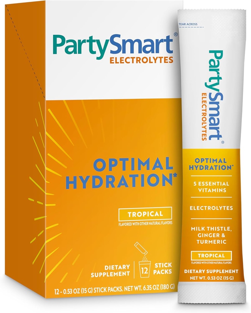 Himalaya PartySmart トロピカル 電解質の粉のパケット、12 の計算、サポート水和、ナトリウム及びカリウム、ビタミン C 及び多く、酸化防止回復ブレンド ミルクのこの薬、ジンジャー及びターメリック