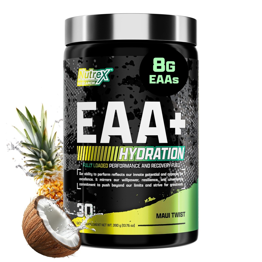 Nutrex Research EAA Hydration | EAAs + BCAAs パウダー | 筋肉の回復・強度・筋肉の回復・耐久性 | 8G エッセンシャル アミノ酸 + 電解液 | マウイ ツイスト 風味 30 サービング