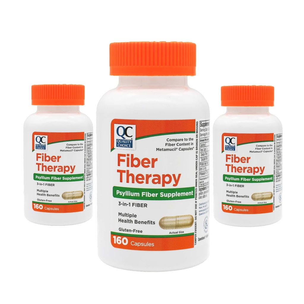 Quality Choice Fiber Capsule Laxative Supplement, 160 Ct. - Pack of 3