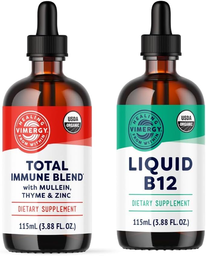 Vimergy All Day Resilience Kit – Organic Liquid Total Immune Blend/Liquid B12 - Stimulates White Blood Cells, Supports Healthy red Blood Cells – USDA Organic, Vegan, Paleo, Gluten-Free, Kosher