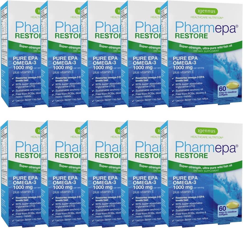 Igennus Pharmepa Restore、純粋なEPA 1000mg、Omega 3 rTGの魚油、IFOSの証明される、高い吸収、90%の集中の三重の強さ、ワイルド及び持続可能な、レモン味、10か月の供給、10のパック