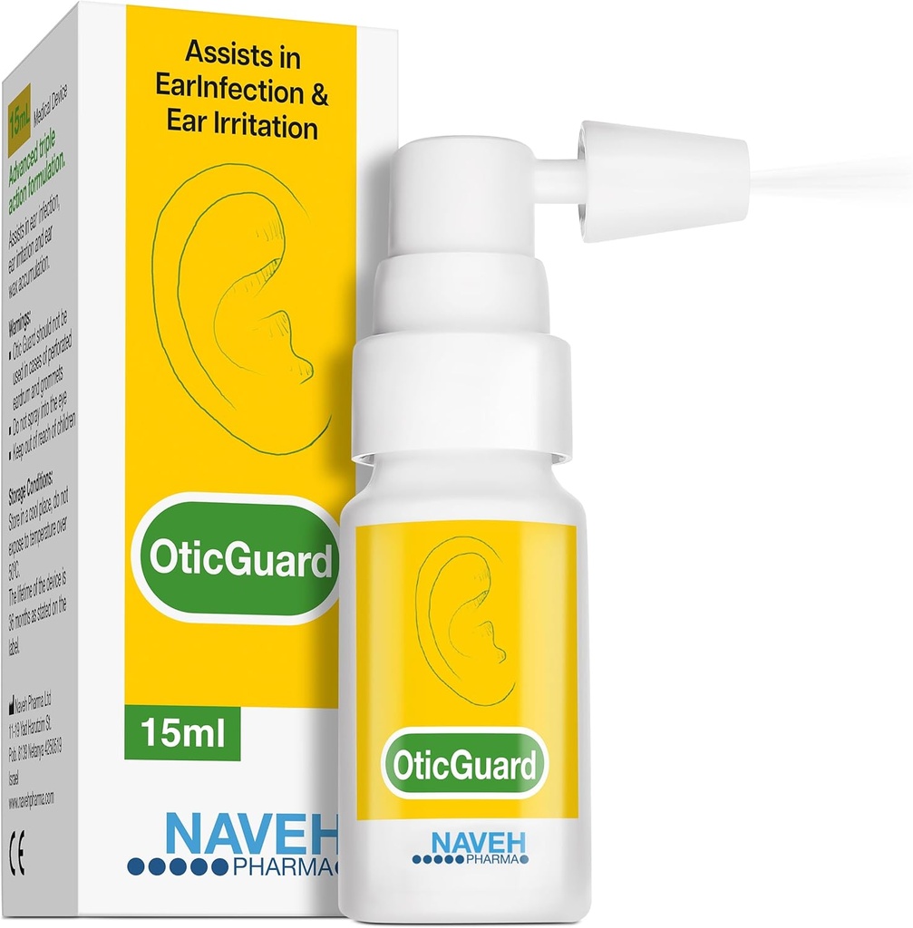 NAVEH PHARMA® Otic Guard - ナチュラルイヤースプレードロップ | オーガニックハーブスウィートオイルブレンド3 in 1|イチキー、スイマーイヤー、イヤーワックス除去 | クロージングイヤー | 0.5 Fl Oz