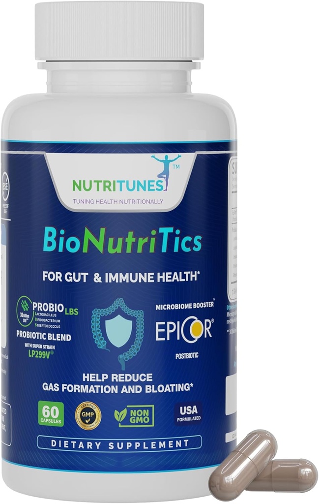 BioNutriTics - Probiotics ProBio LBS + Gut Health用Postbiotic EpiCor®、Occasional GasとBloatingからの免疫サポート消化快適 - 60カプセル
