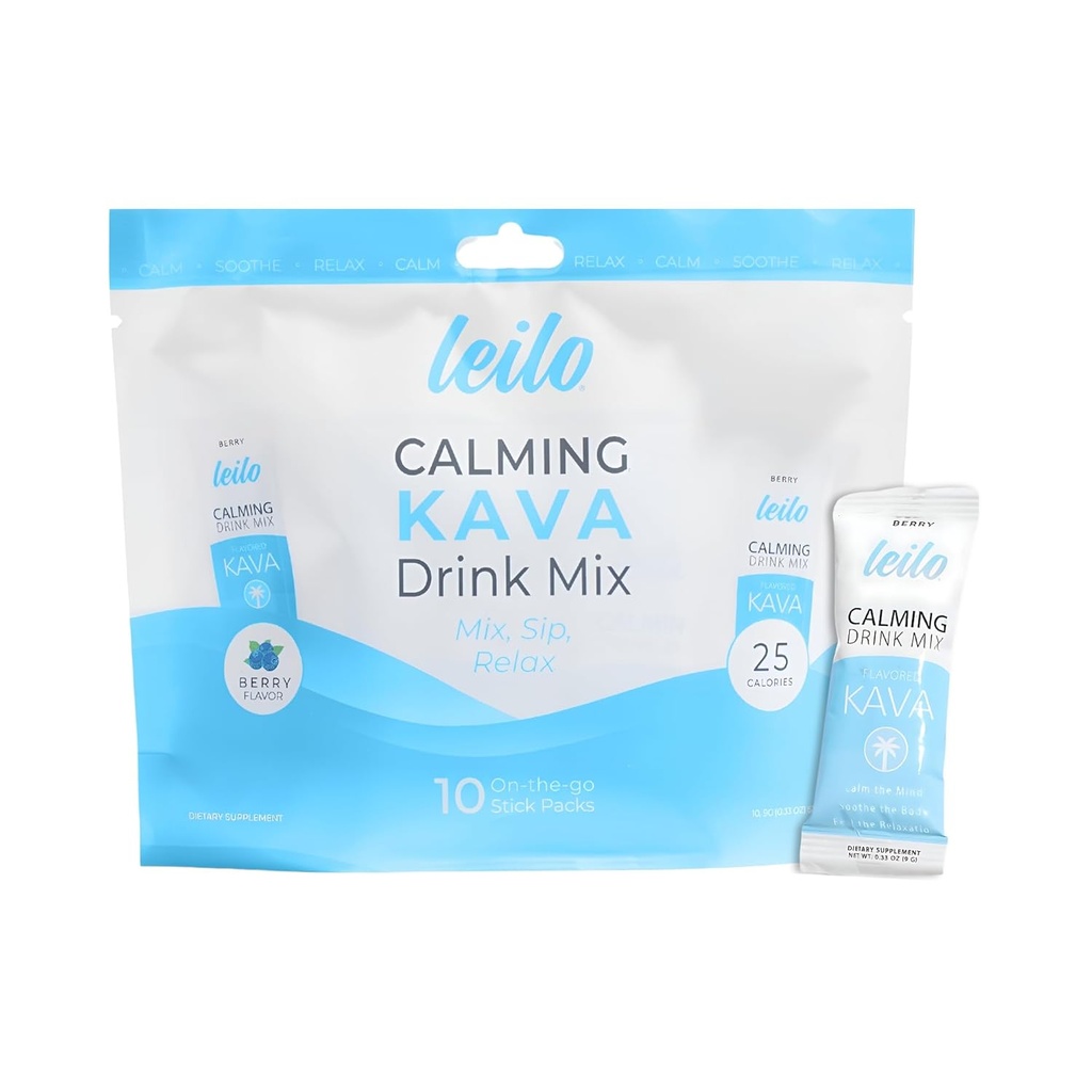 LEILO Calming カヴァドリンクミックス | ベリー風味のパウダー | ノンアルコール・アダプトゲンモクテールミックス | (10 Ct./サービング)