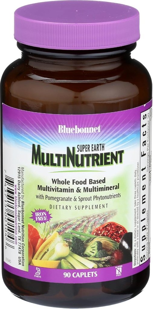 Bluebonnet Nutrition Super Earth* MultiNutrient Formula(Iron Free)、毎日の栄養サポート*、Gluten-Free、Kosher認定、乳製品無料、ベジタリアンフレンドリー、90カプレット、30サービング