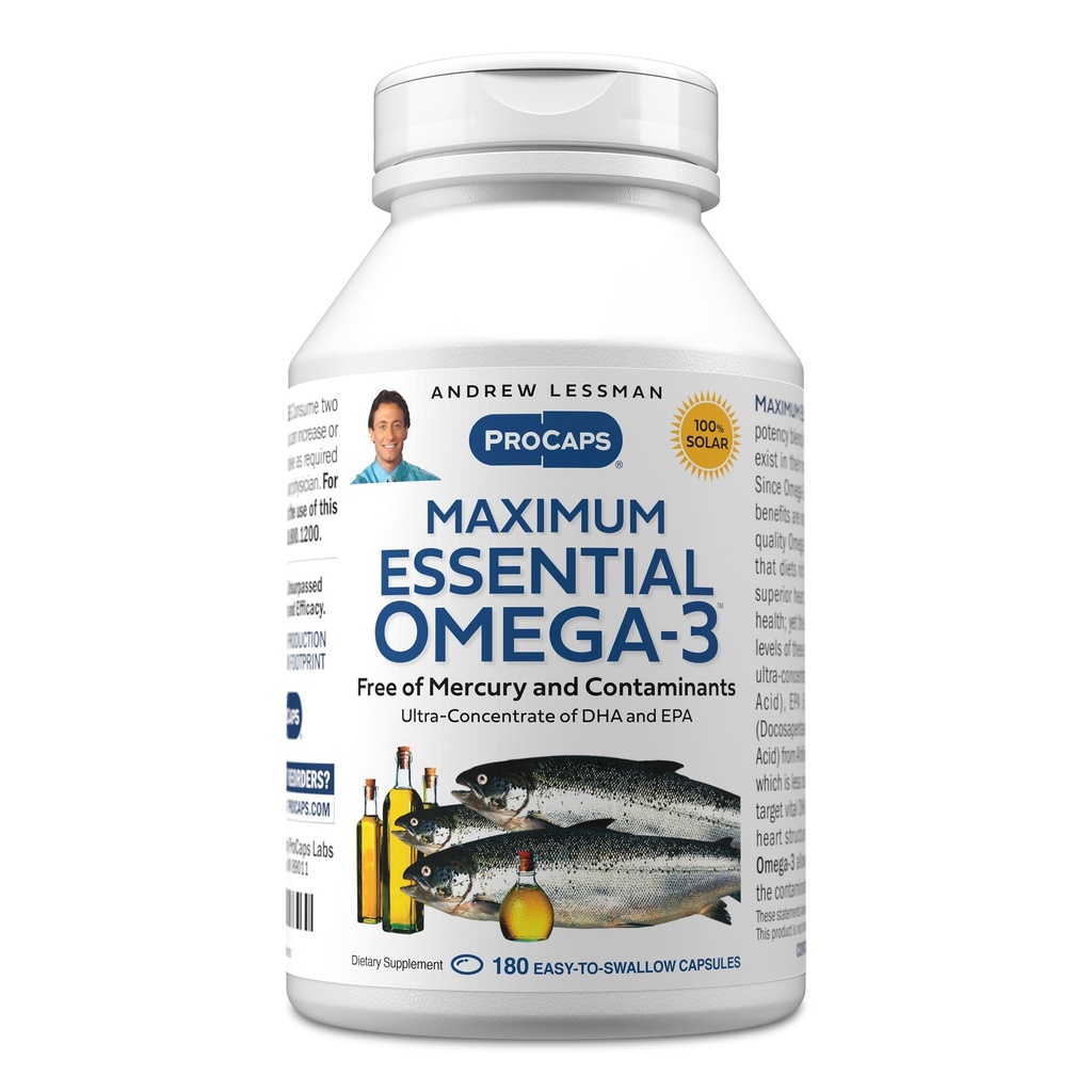ANDREW LESSMAN 最大エッセンシャルオメガ-3 フラヴール, 180 ソフトゲル - 超純オメガ-3 フィッシュオイル 1200 mg 高 DHA, Mercury サプリメント-小, 簡単にスワローフィッシュオイルカプセル