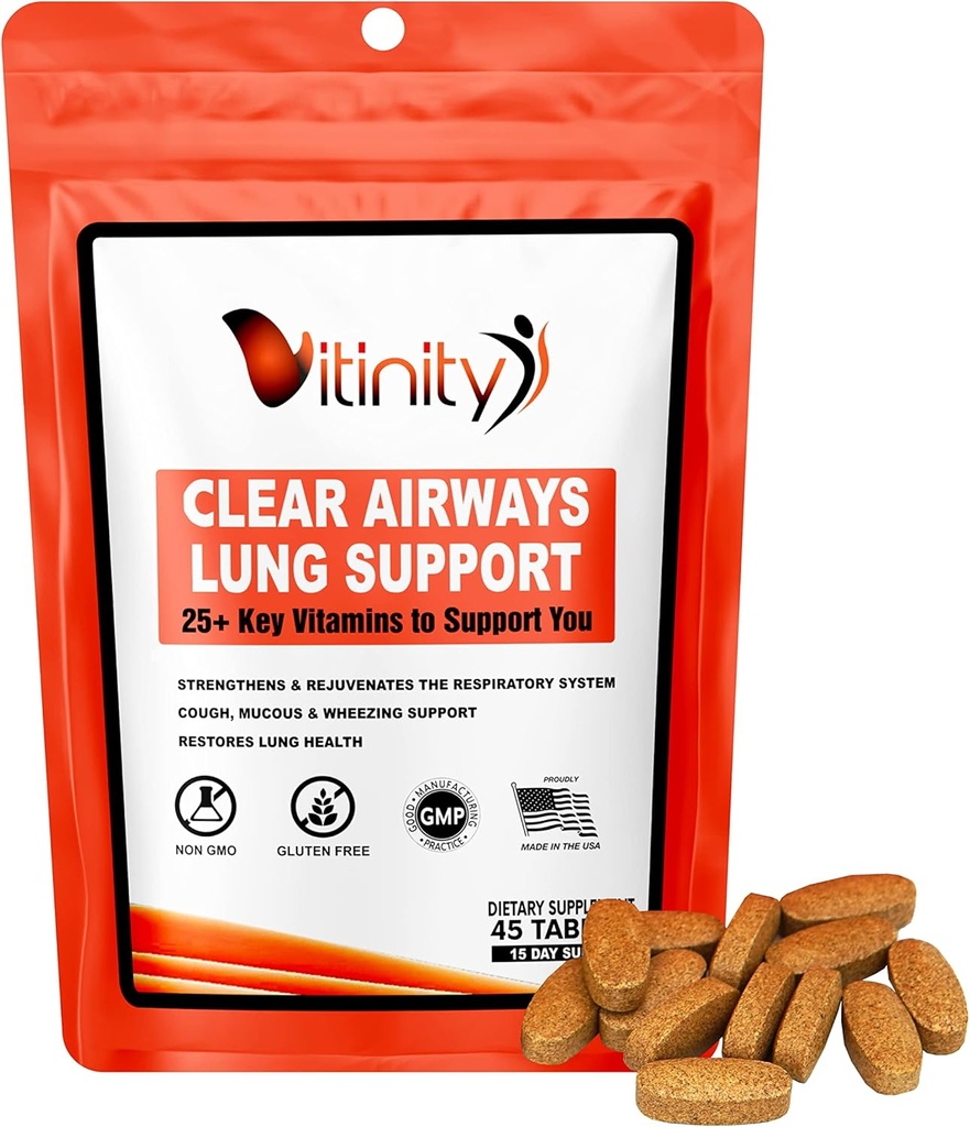 VITINITY Lungの清潔な呼吸の免疫サポート補足、呼吸のための25+Keyの原料の肺の健康の解毒、喘息、季節的なアレルギーのタブレット(15日)