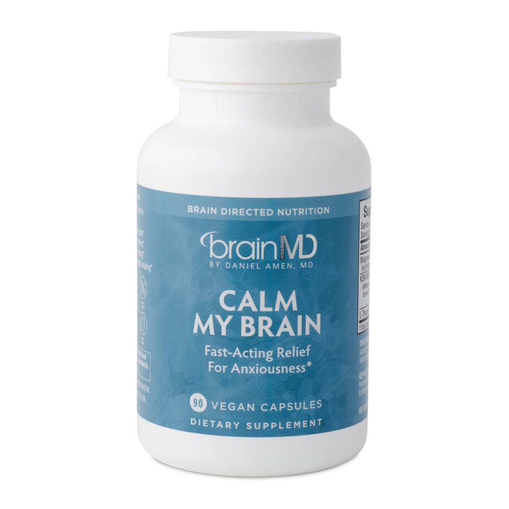 Amen BrainMD Calm My Brain - 90 ビーガンカプセル - マグネシウム、アシュワガンダ&L-テアニンと高速作用式 - 30 便益