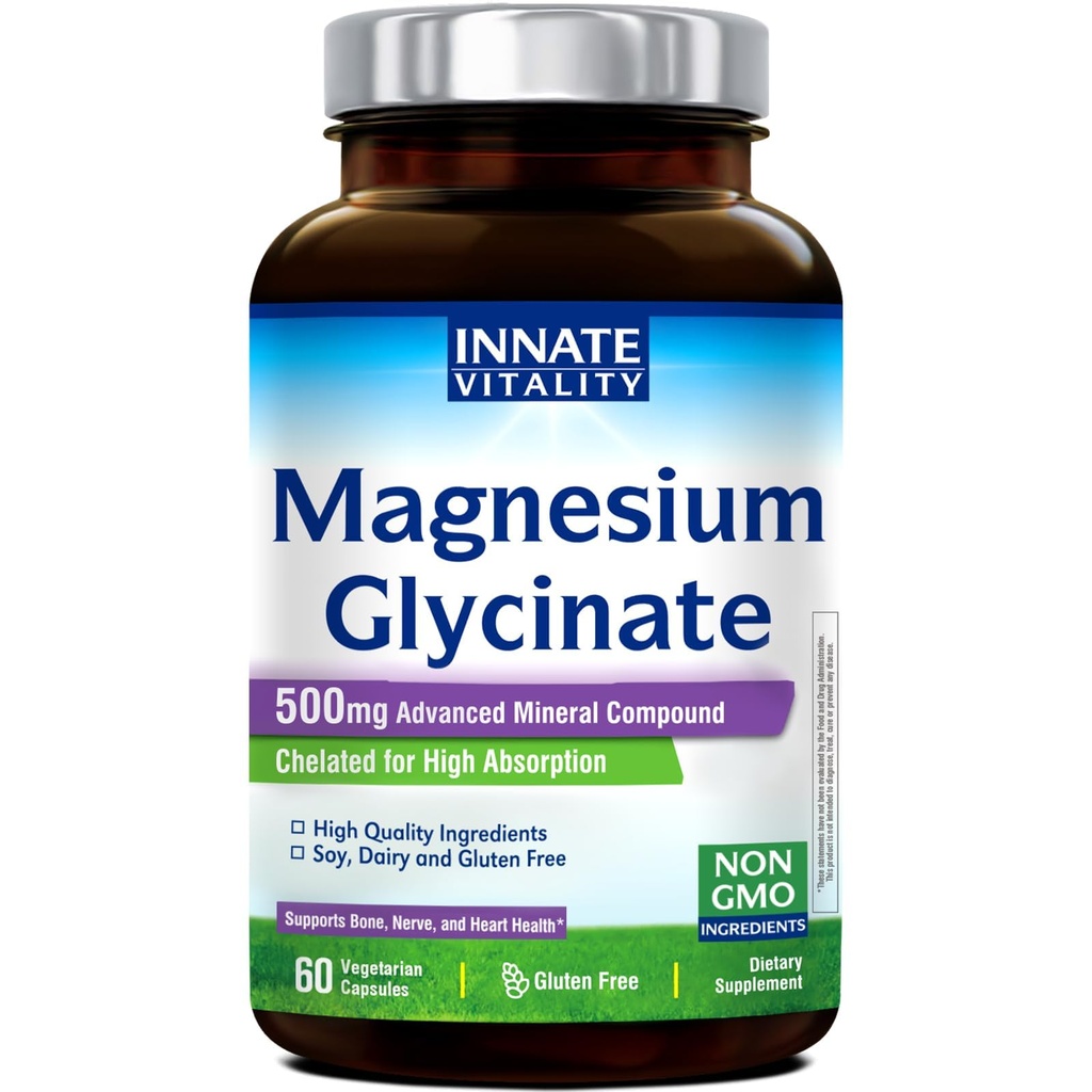 インテート・ビタリティ・マグネシウムのGlycinate 500mgの  70mg要素マグネシウムの補足-高い吸収、非緩衝される、非GMO及びグルテンフリー-Nerve、骨及び中心の健康- 60のビーガン カプセルのMagnesio