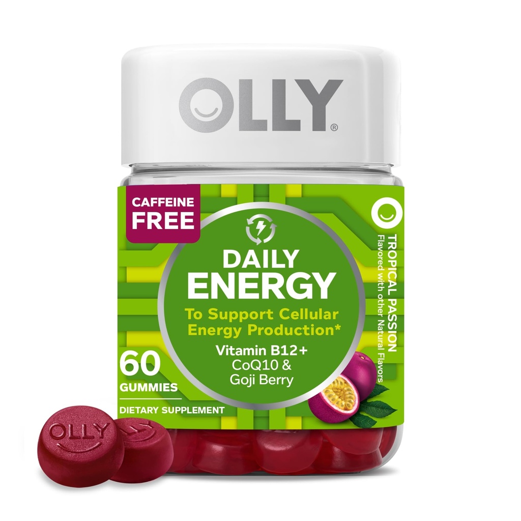 OLLY毎日のエネルギー ガミー、カフェイン無料、ビタミンB12、CoQ10、Goji Berry、大人のChewableの補足、熱帯味- 60の計算