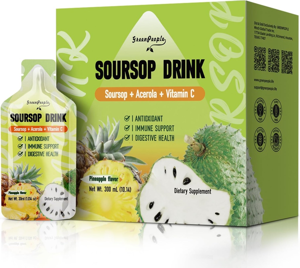 GREENPEOPLE Soursop & Acerolaの液体の補足の飲み物、Soursopのビターの液体、免疫のボーズ ビタミンCの飲み物、速い吸収、ビーガン、非GMO、10のパケット