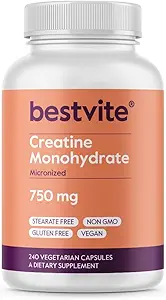 BESTVITEクレアチンモノハイドレート750mg(240ベジタリアンカプセル) - Micronized - No Stearates - ビーガン - 非GMO - いいえゼラチン - グルテンフリー - クレアチンカプセル
