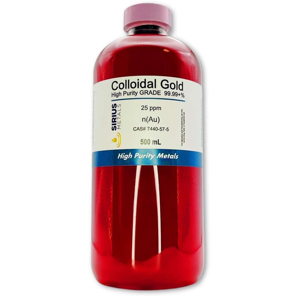 真のコロイド ゴールド - 25 ppm - 99.99 + % 純度 - 500 mL (16.9 Fl Oz) クリア BPAフリー プラスチック ボトル - 米国製