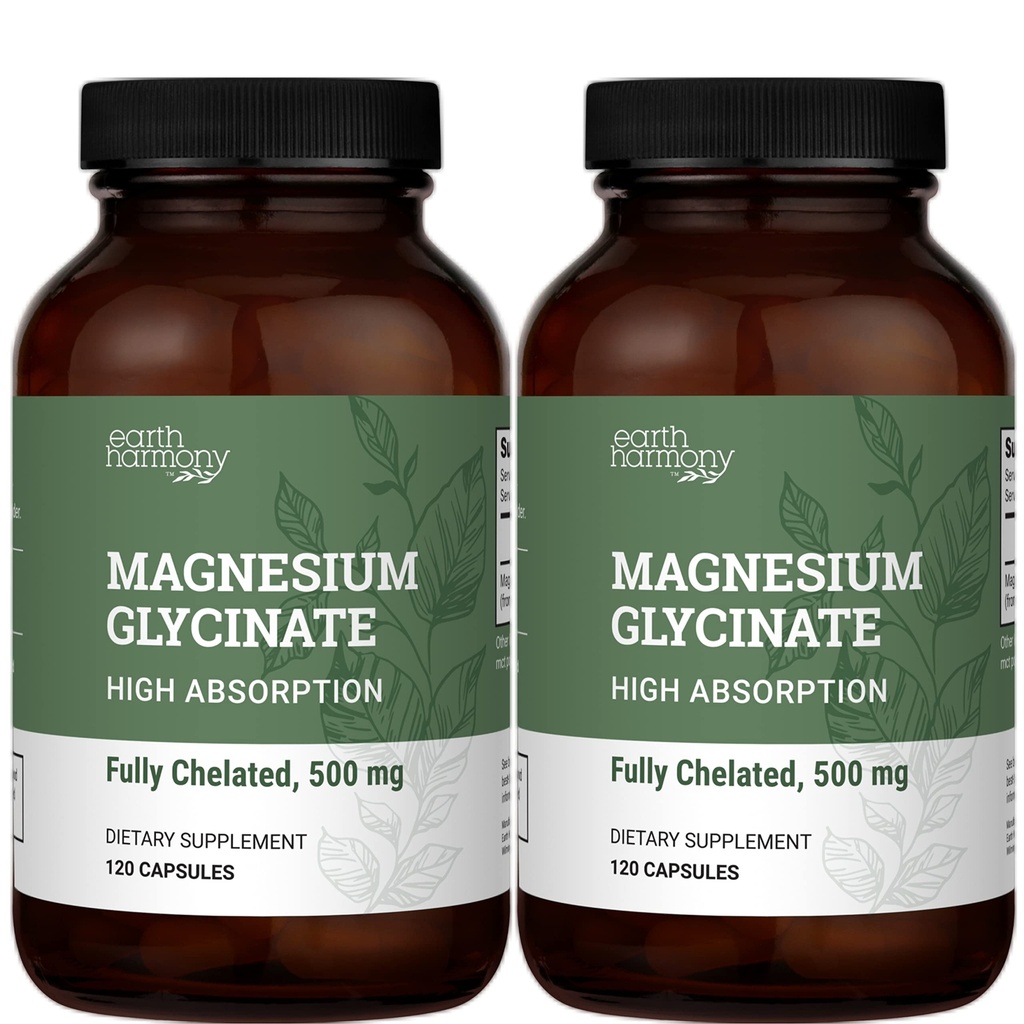 地球のハーモニーによってChelatedのマグネシウムのGlycinate 500mg - 120のカプセル(2パック、1000mg合計)