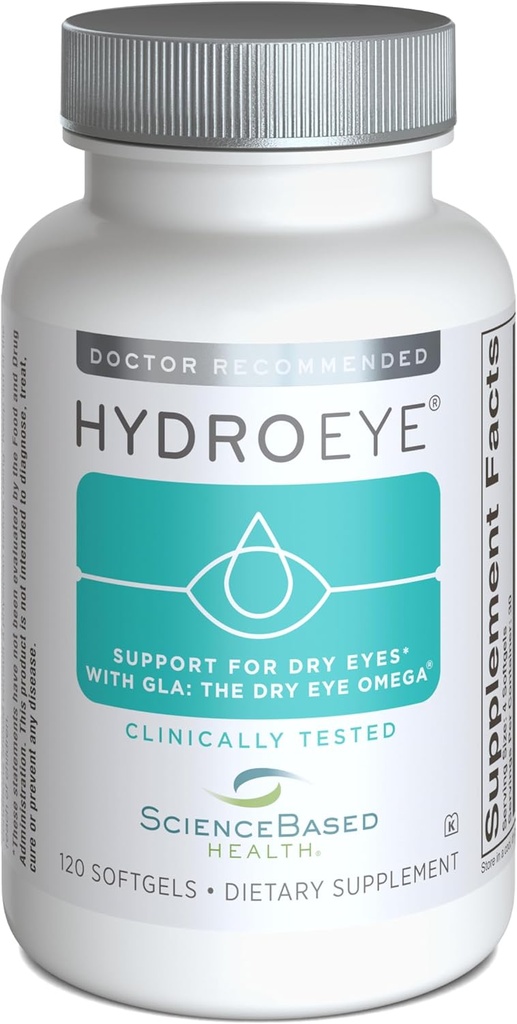 ScienceBased Health HydroEye Dry Eye Supplement – Clinically Tested Formula with GLA, EPA and DHA – Eye Comfort & Tear Film Support – 120 Softgels