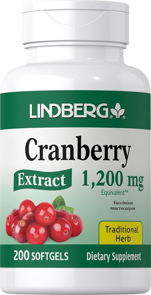 Lindberg Cranberry Pills for Women | 1200mg | 200 Softgels | 従来のハーブ | エキストラサプリメント | 非GMO、グルテンフリー
