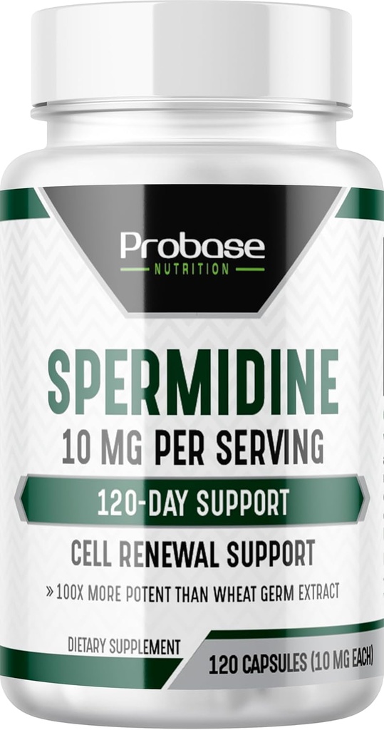 プロベース栄養スパージイン(99%のSpermidine 3HCLの10mg - 第三者テスト済み)120カプセル - 100xより多くの熱のゲルムのエキス、Telomereの健康および老化120日の供給-NMNとして有効