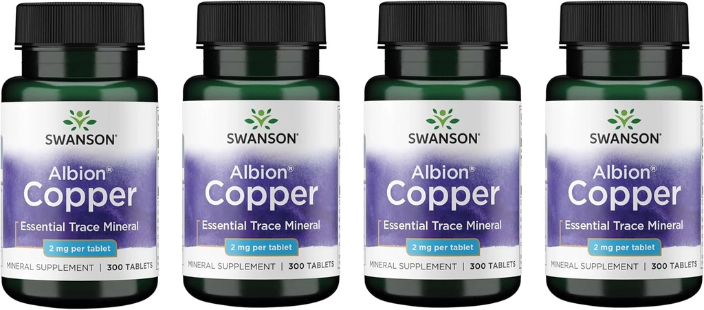 Swanson Copper Antioxidant Immune System Red Blood Cell Support Mineral Supplement (Copper chelate) 2 mg 300 Tabs (4 Pack)