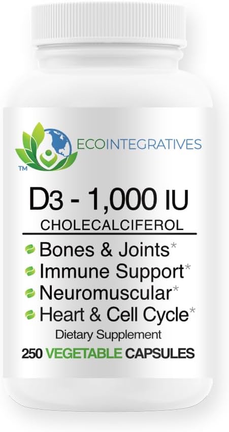 ビタミンD3-1000 IU 25のmcg (コレステロール) 筋肉、骨及び歯、breast、前立腺、心血管、コロン及び免疫の健康のためのhypoallergenicサポート(250の野菜のカプセル)