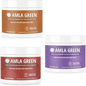 Amlaパウダー、パンプキンスパイスとグリーンティースーパーフードサプリメント&ハイビスカス&エルダーベリー、オーガニック、ビーガン、30サービング