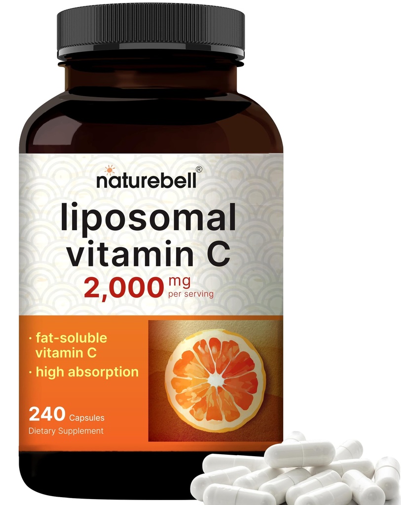 NatureBell LiposomalビタミンC 2,000mg/サービングあたり240カプセル  高吸収脂肪溶性ビタミン - 最大強度抗酸化剤*サプリメント - 非GMO、グルテンフリー