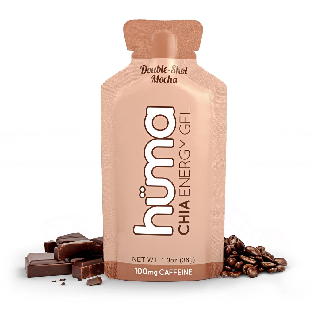 Huma Chia Energy Gel, Doubleshot Mocha, 24 Pack, 100mg Caffeine per Packet - Premier Sports Nutrition for Endurance Exercise
