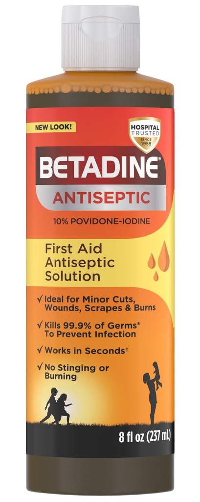 Betadine の防腐剤のファースト・エイドの解決、Povidone ヨウ素 10% の感染の保護、マイナーのキルズの Germs はスクレープを切ないし、燃え上がり、約束、アルコール無しまたは水素の過酸化物、8 FL OZ を打ちません