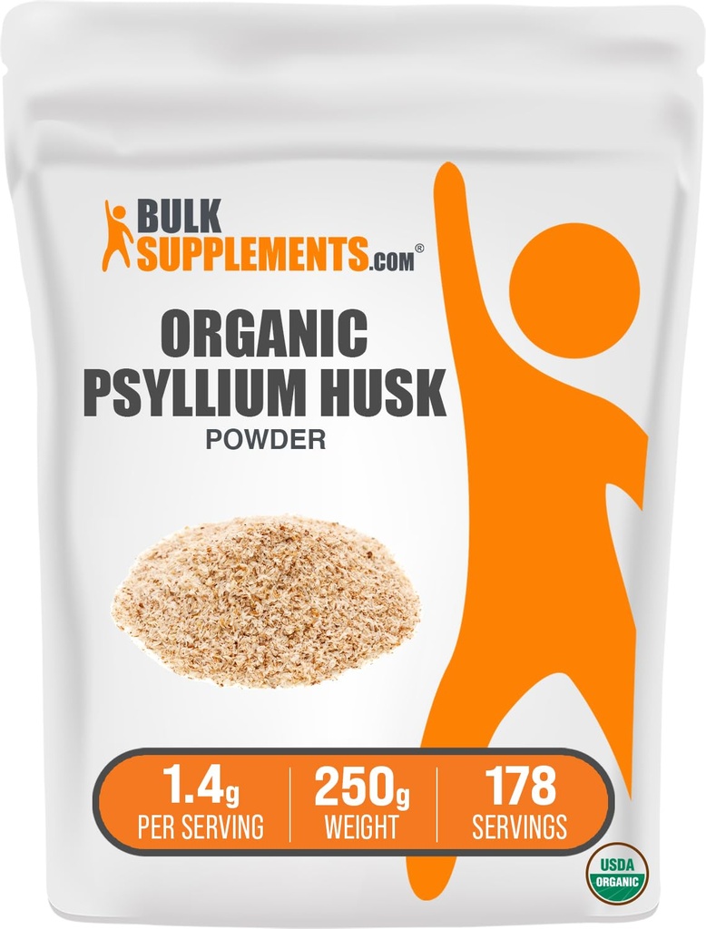BulkSupplements.comオーガニックシリウムハスクパウダー - ベーキング用シリウムハスクパウダー、繊維のサプリメント - グルテンフリー、サービングあたり1.4g、250g(8.8オンス)(パッケージ1)