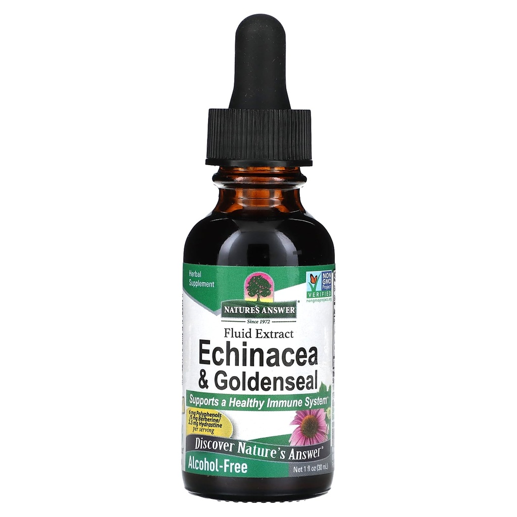 Nature's Answer Enchinacea & Goldenseal | 健康な免疫システムをサポート | 極度の集中された純粋なエキス | アルコールフリー, グルテンフリー, ビーガン&コーシャ認定 1oz