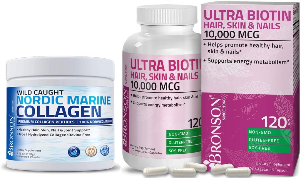 Bronsonの海洋のコラーゲンのペプチッドHydrolyzed蛋白質の粉+超Biotin 10000のMcgの毛皮および釘の補足