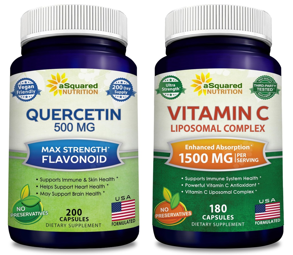 Quercetin 500mg及びビタミンCのLiposomalのコンプレックス1500mg -免除サポートのためのaSquaredの栄養の束