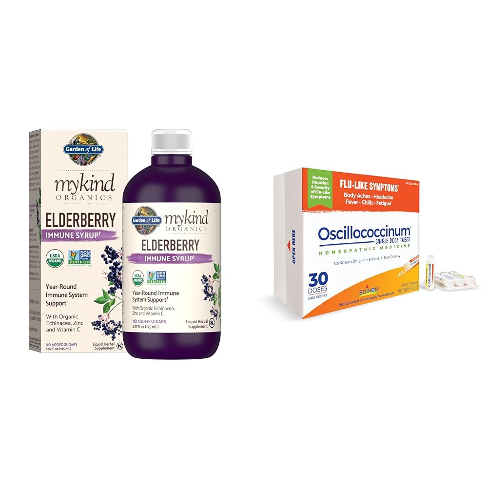 生命の庭 有機物植物ベースのエルダーベリー免疫シロップ 6.59 floz (195 Ml) & ボイロン Oscillococcinum 体のフル バイクの症状からの救済