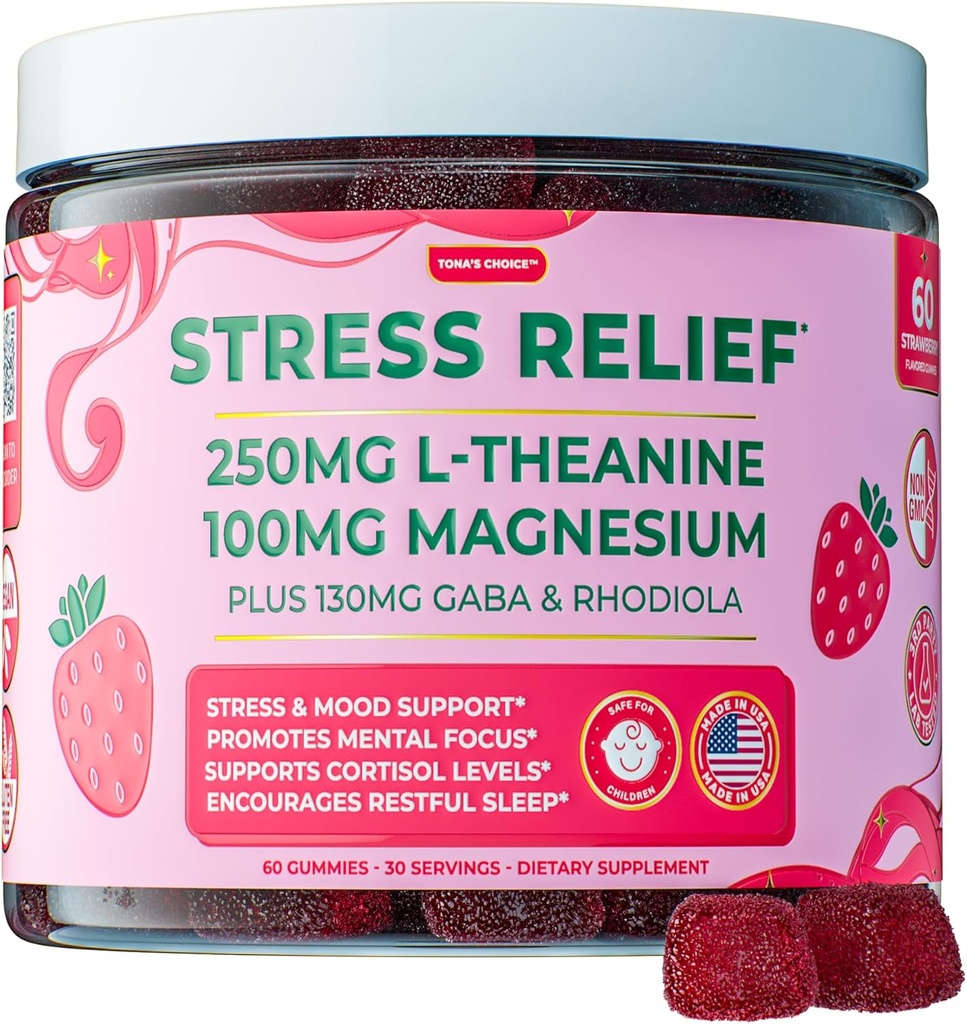 Stress Relief Supplement for Women & Kids | L Theanine GABA Supplements with Rhodiola Rosea for Stress | Magnesium Citrate Gummies for Kids | Cortisol Supplements for Women | Kava Kava Alternative