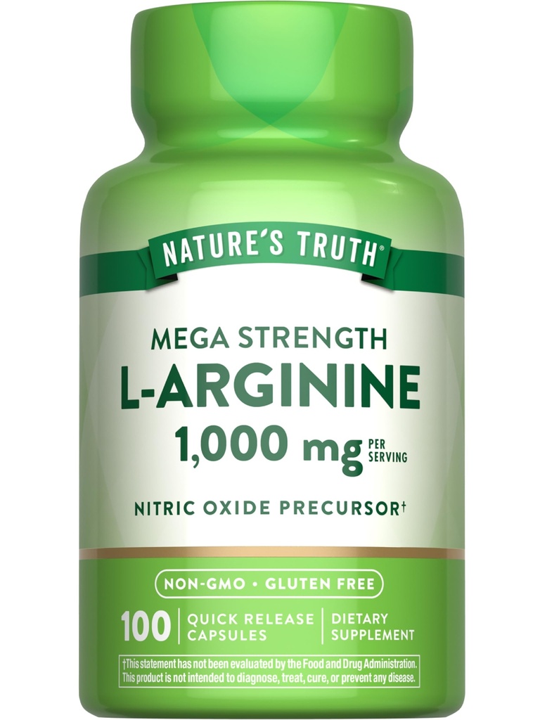 Nature's Truth L-Arginine 1000mg | 100カプセル | メガ強度 | 非GMO&グルテンフリーサプリメント