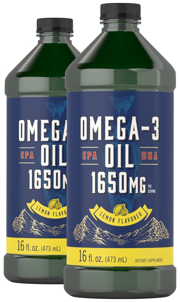 キャラリアオメガ3 魚油液 | 1650mg | 32 fl oz(2 x 16oz ボトル) | レモン風味 | ノンGMO&グルテンフリーサプリメント