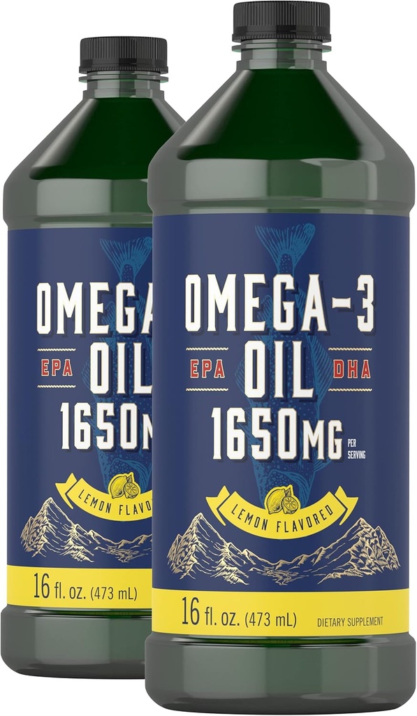 キャラリアオメガ3 魚油液 | 1650mg | 32 fl oz(2 x 16oz ボトル) | レモン風味 | ノンGMO&グルテンフリーサプリメント
