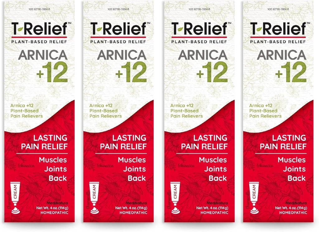 T-Relief Arnica +12 クリーム 自然 Relieving アクティブ のための 背中の痛み 関節の痛み & 緊張, 全 体 速い 演技救済 女性 & 男性 - 4 oz (4 パック)