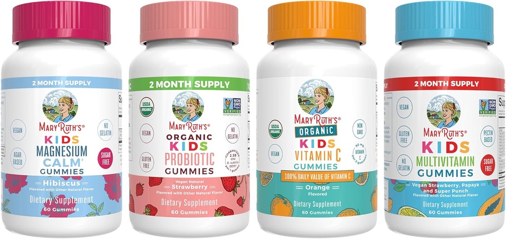 MaryRuth Organic Multivitamin, Probiotic, マグネシウムカルム, 子供のためのビタミンCガミー | クリーンラベルプロジェクト検証済み® | 免疫サポート&健康のためのビタミン | 完全菜食主義者, GMOなし, グルテンフリー