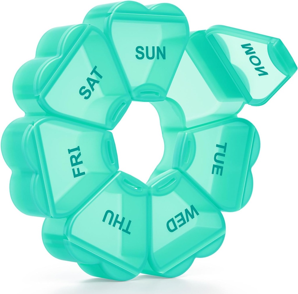 Large Weekly Pill Organizer, Pill Box 7 Day, KAPENS Daily Vitamin Case Large Capacity Compartments, Pill Containers for Fish Oil Medicine Supplements, Green