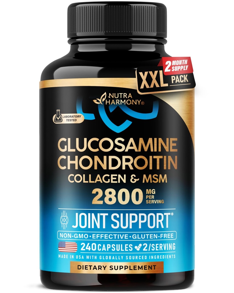 グルコサミンコンドロイチンMSMコラーゲン | ジョイントサポートサプリメント2800mg | アメリカ製 | FSA公認商品アイテム | 柔軟性栄養ビタミン | 男性用・女性用 240カプセル