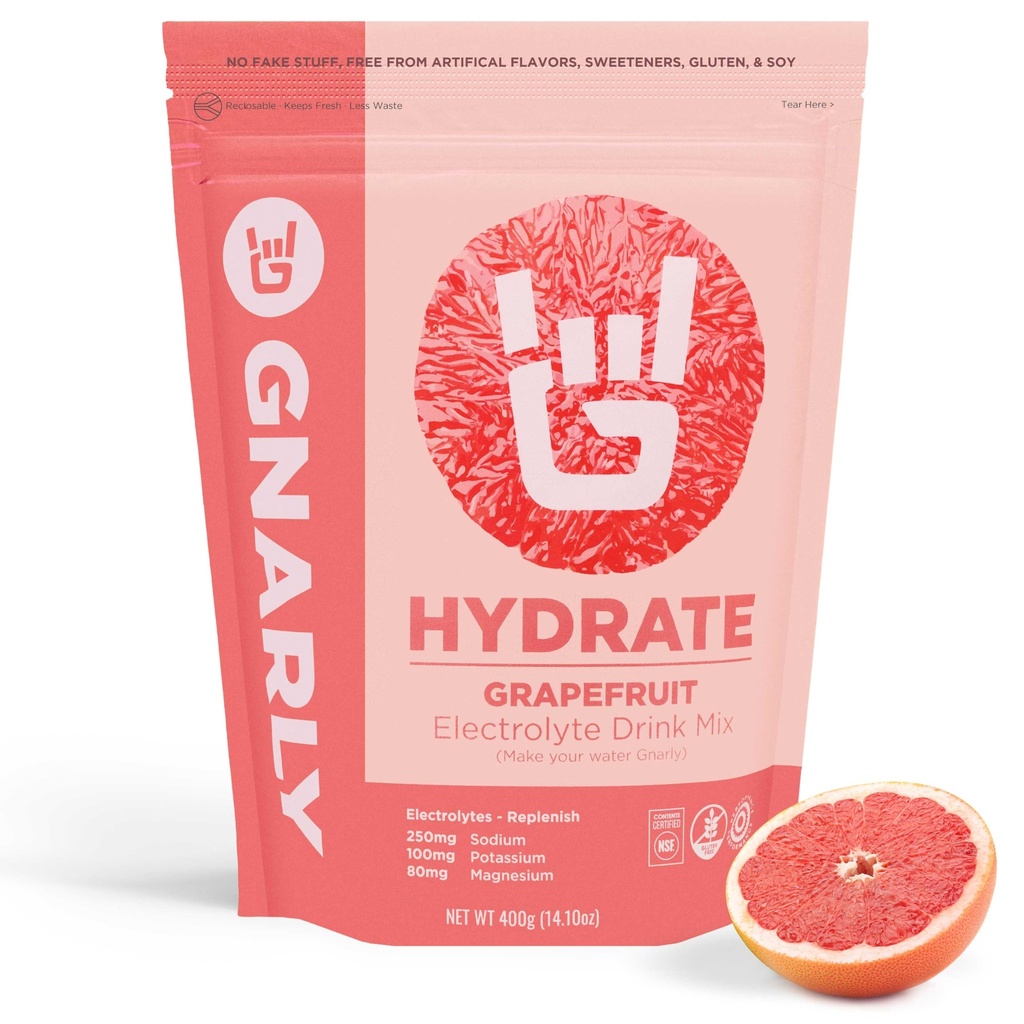 Gnarly Nutrition Hydrate Electrolyte Powder - ルビーレッドグレープフルーツエクササイズ水和ドリンクミックス - NSFコンテンツ認定 - 電解液ソリューション、パフォーマンス&回復 - ルビーレッドグレープフルーツ、14.10オンス